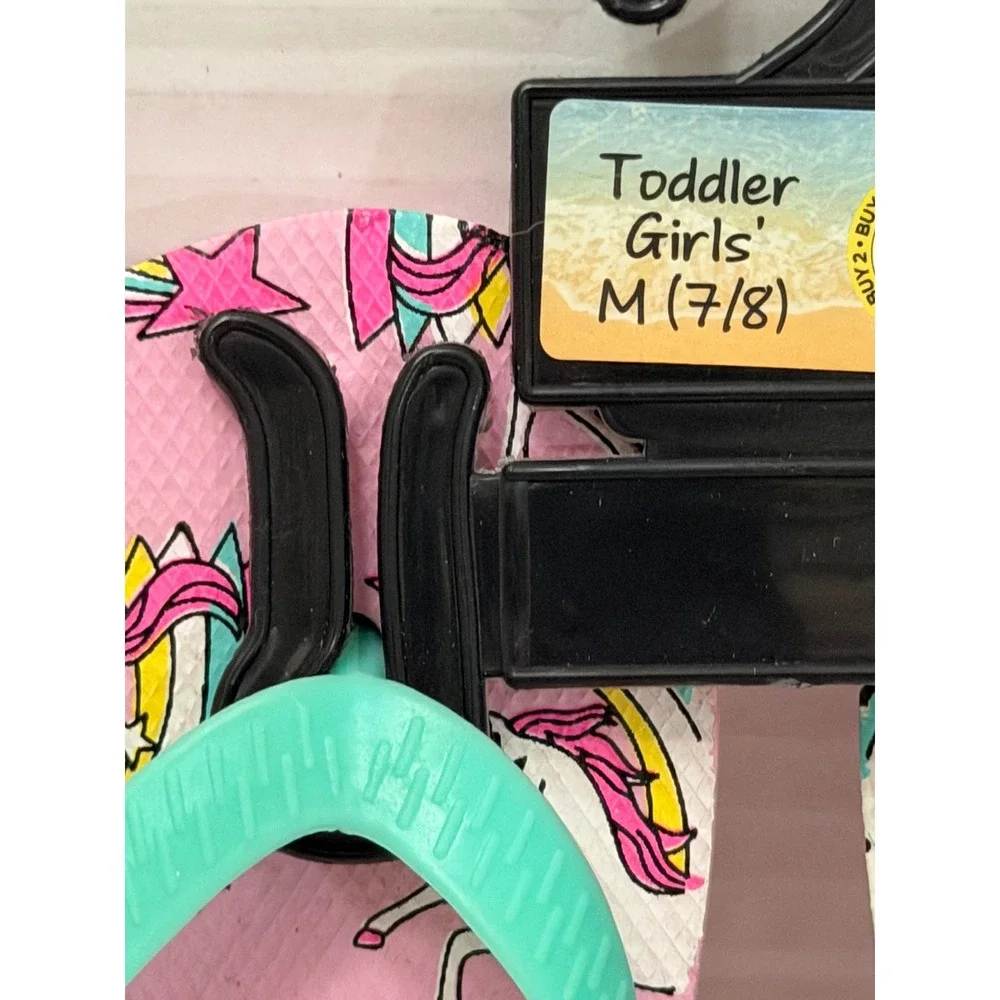 Toddler Girls Pink Unicorn‎ Rainbow Flip Flops with Back Strap Size 7/8 M NWT